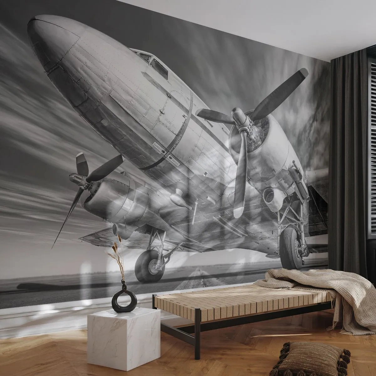 Fototapeta Premium Sand - Vždy pripravený na let - Lietadlo, Retro, Lietadlá - 350x256 cm
