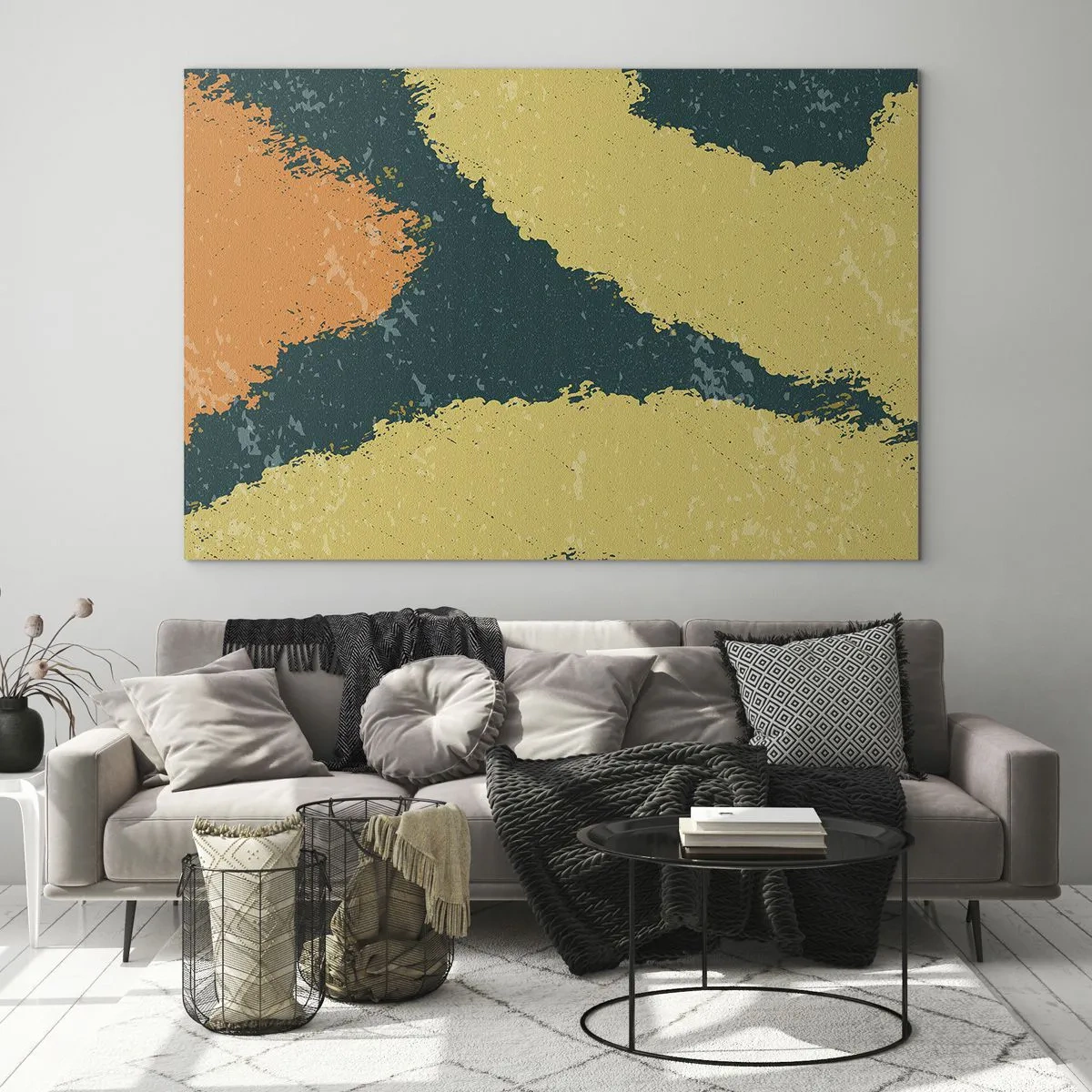 Obraz na skle - Plynulá abstrakcia v horčicovej, zelenej a oranžovej farbe. - 70x50cm - Abstrakcia – spomalený pohyb - Moderná nástenná dekorácia do obývacej izby a spálne ARTTOR