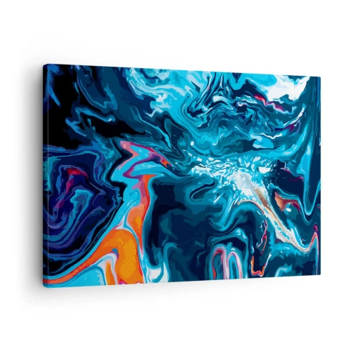 Obraz na plátne - Abstraktný vzor v odtieňoch modrej s oranžovými akcentmi. - 70x50cm - Cesta do stredu neba - Moderná nástenná dekorácia do obývacej izby a spálne ARTTOR