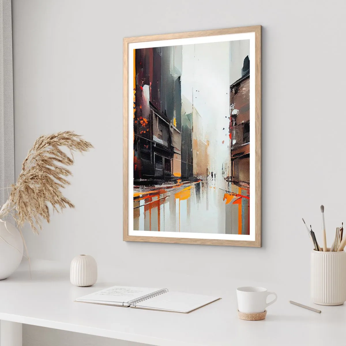 Plagát v ráme zo svetlého duba - Daždivý deň - 61x91 cm