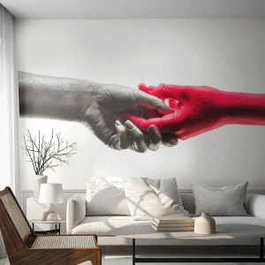 Fototapeta Standard Eco - Čierna a červená symbolická ruka na bielom pozadí - 100x70cm - Spolu aj keď sme odlišní - Moderná nástenná dekorácia do obývacej izby a spálne ARTTOR