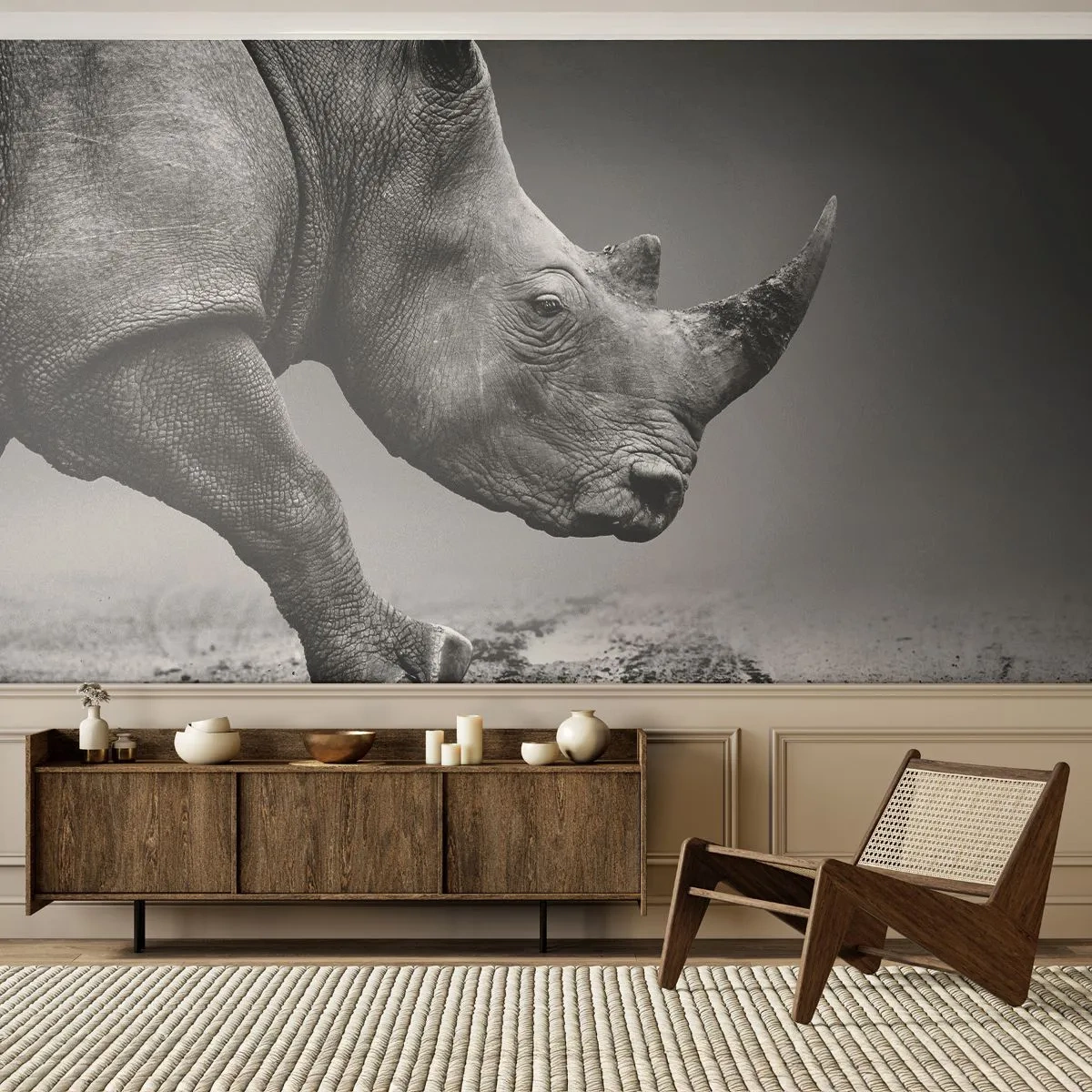 Fototapeta Premium Sand - Nezastaviteľná sila - Nosorožec, Zvieratá, Afriky - 350x256 cm