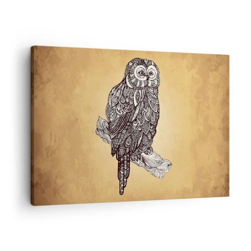 Obraz na plátne - Sova v ornamentálnom štýle na béžovom pozadí - 70x50cm - Majstrovské ornamenty múdrosti - Moderná nástenná dekorácia do obývacej izby a spálne ARTTOR