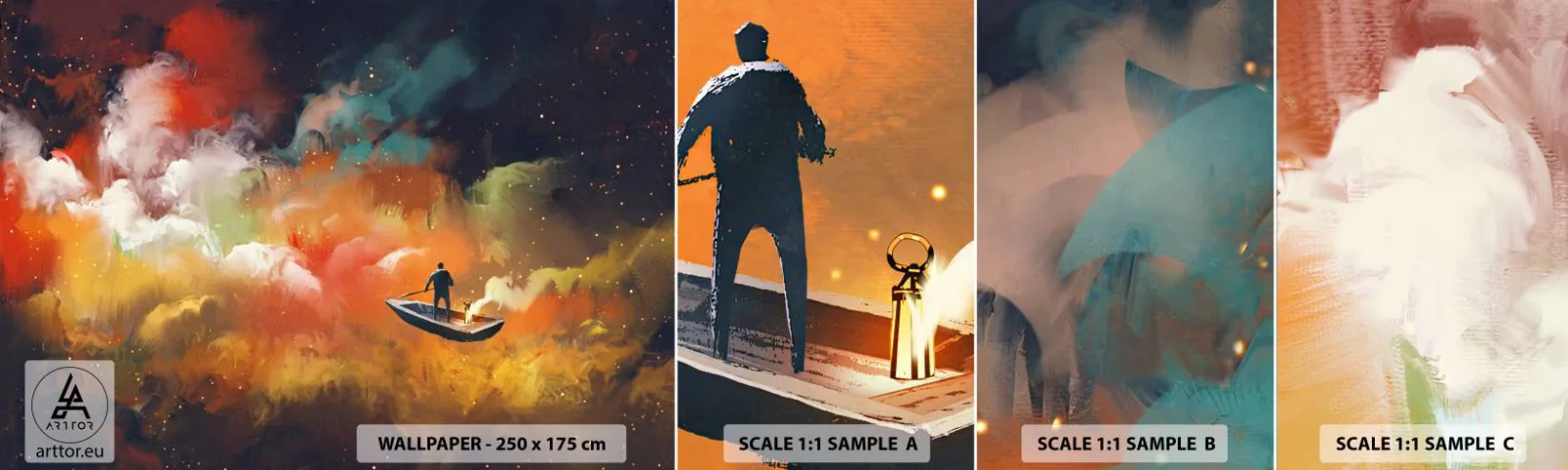 Vzorka Fototapeta Standard Eco - Loďou cez galaxiu - Abstrakcia, Fantázia, Výlet - 100x30 cm