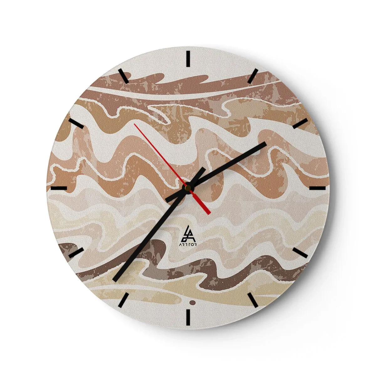Nástenné hodiny - Vlnité línie v teplých, piesočnatých odtieňoch - 30x30cm - Dobrá energia – dobré emócie - Moderná nástenná dekorácia do obývacej izby, kuchyne a spálne ARTTOR