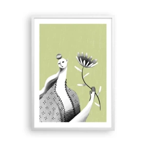Plagát v bielom ráme - Modernistický portrét – držiaci kvet - 50x70 cm