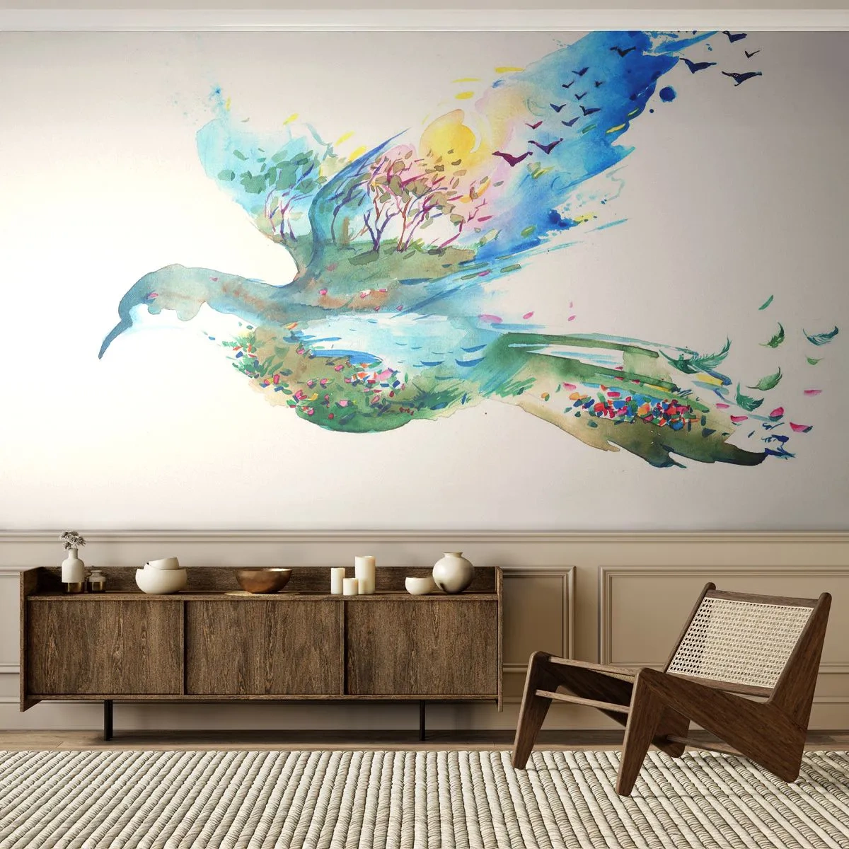 Fototapeta Premium Canvas - Na krídlach prírody - Abstrakcia, Vták, Letná krajina - 250x175 cm