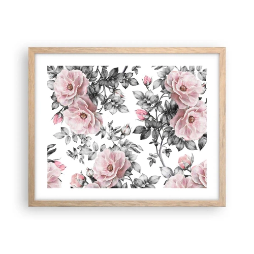 Plagát v ráme zo svetlého duba - Stratiť sa v kvetoch ruží - 50x40 cm