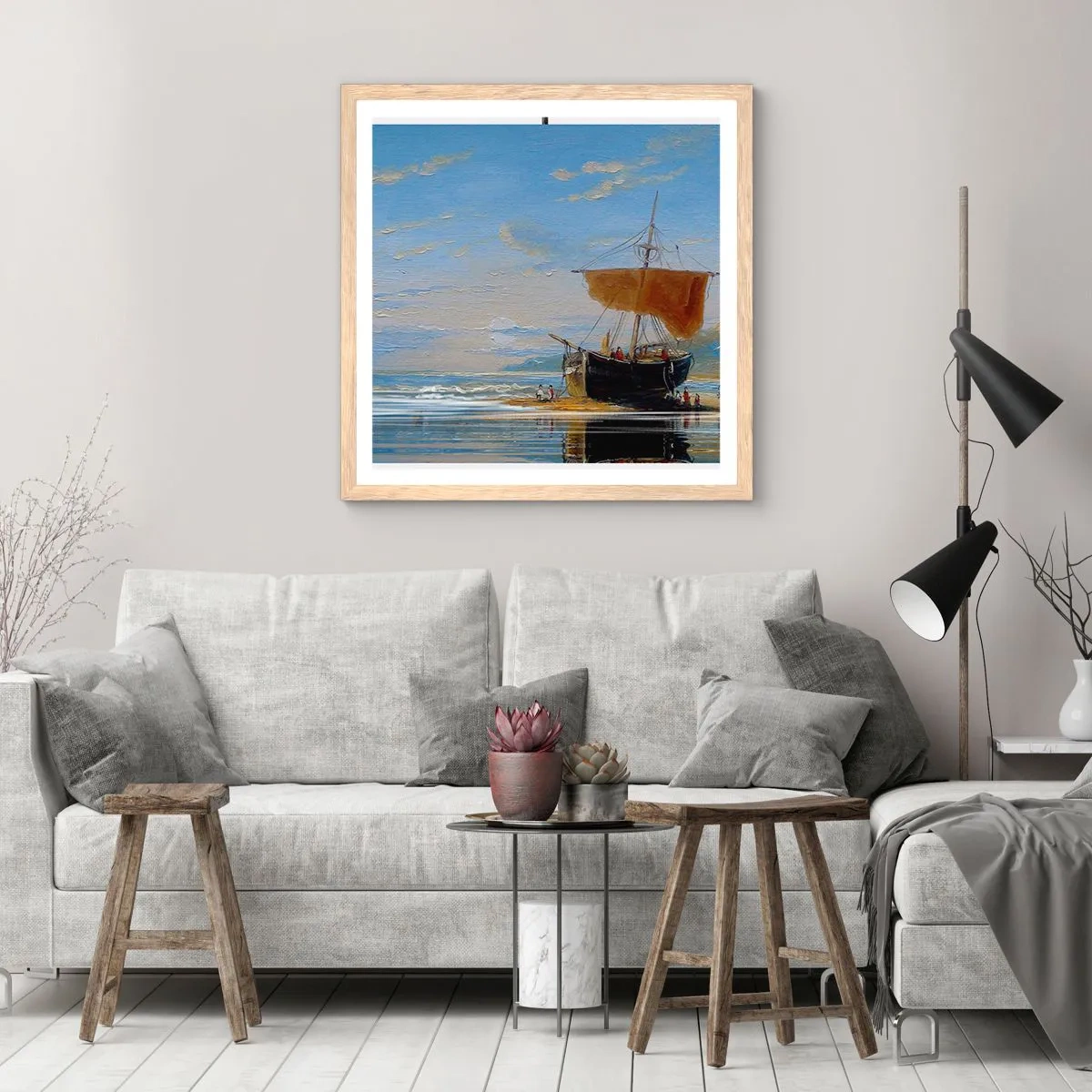 Plagát v ráme zo svetlého duba - Voda, zem, vzduch - 50x50 cm