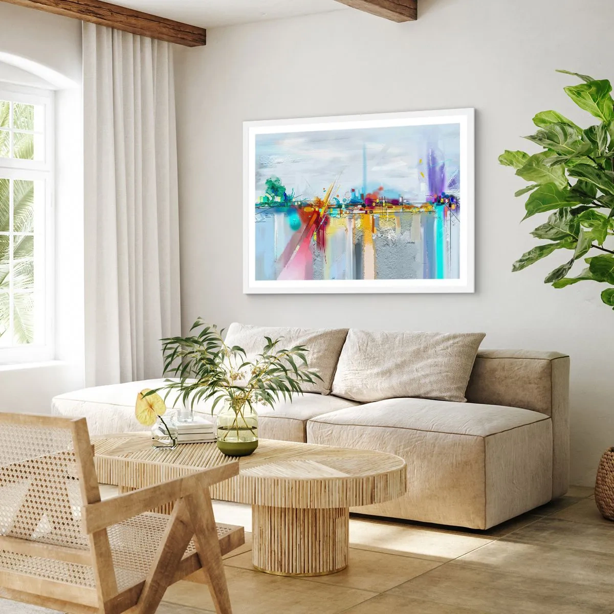 Plagát v bielom ráme - Most radosti nad riekou života - 70x50 cm