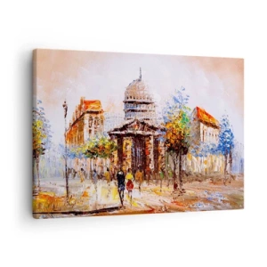 Obraz na plátne - Impresionistická mestská scenéria s historickou budovou - 70x50cm - Parížska prechádzka - Moderná nástenná dekorácia do obývacej izby a spálne ARTTOR