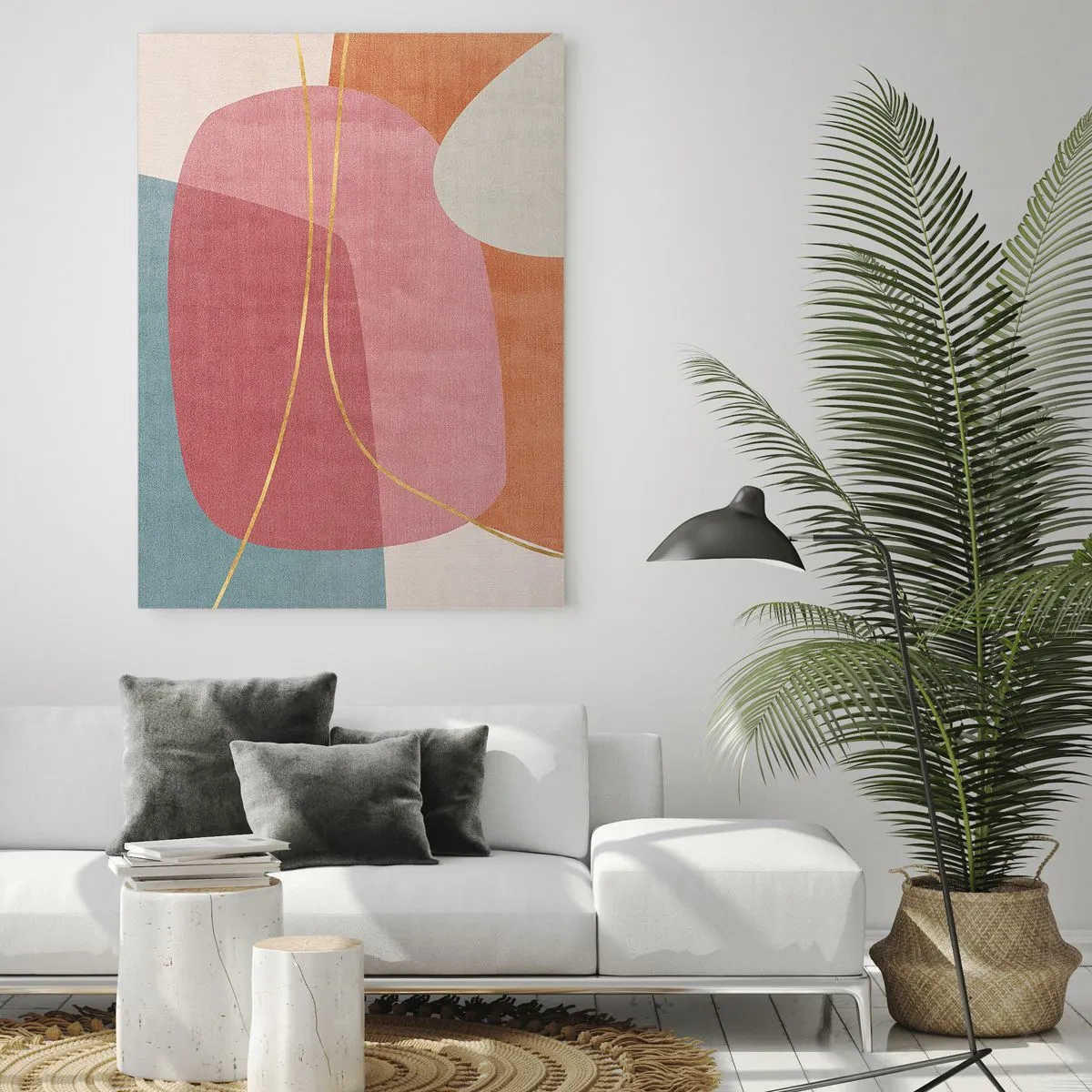 Obraz na skle - Pastelová kompozícia so zlatou niťou - 80x120 cm