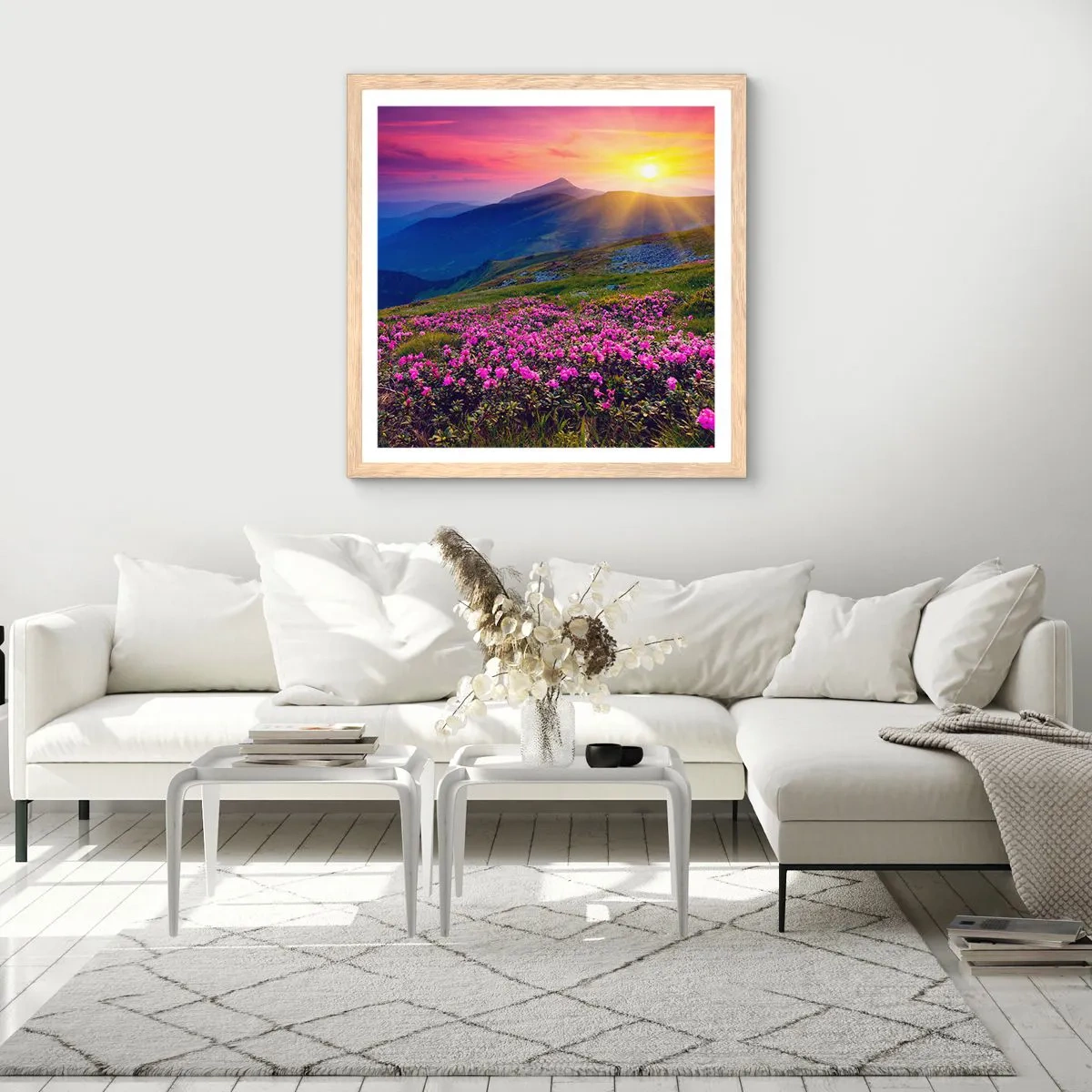 Plagát v ráme zo svetlého duba - …A okolo vonia kosodrevina a voňajú byliny - 40x40 cm