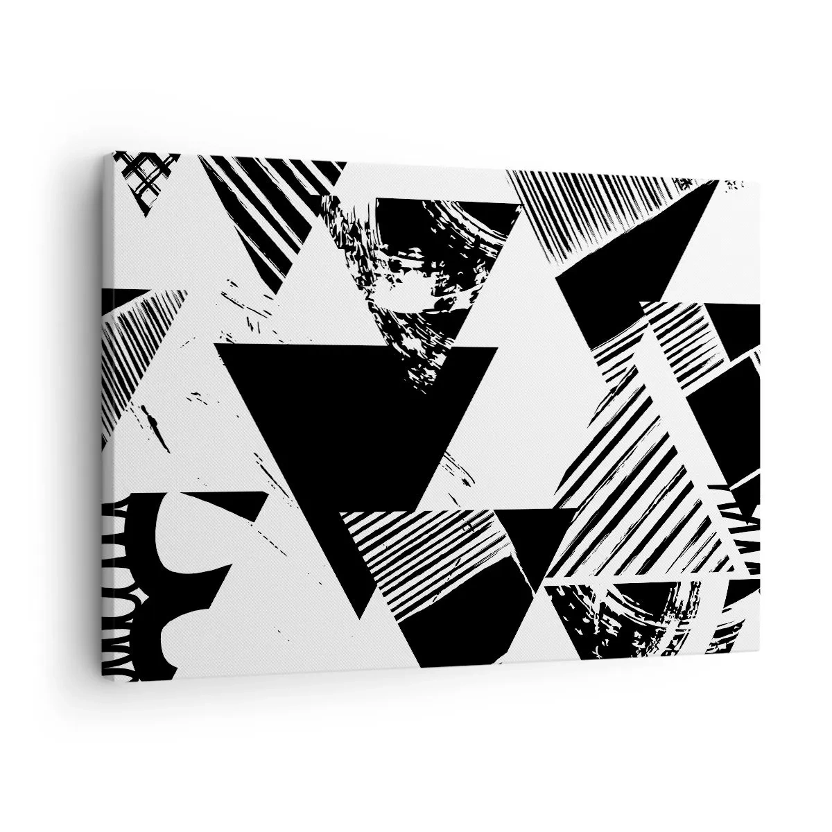 Obraz na plátne - Geometrické vzory v čiernobielej minimalistickej podobe - 70x50cm - Dážď trojuholníkov - Moderná nástenná dekorácia do obývacej izby a spálne ARTTOR