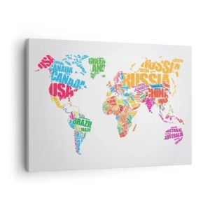 Obraz na plátne - Farebná mapa sveta s názvami krajín - 70x50cm - Chcem spoznať všetky - Moderná nástenná dekorácia do obývacej izby a spálne ARTTOR