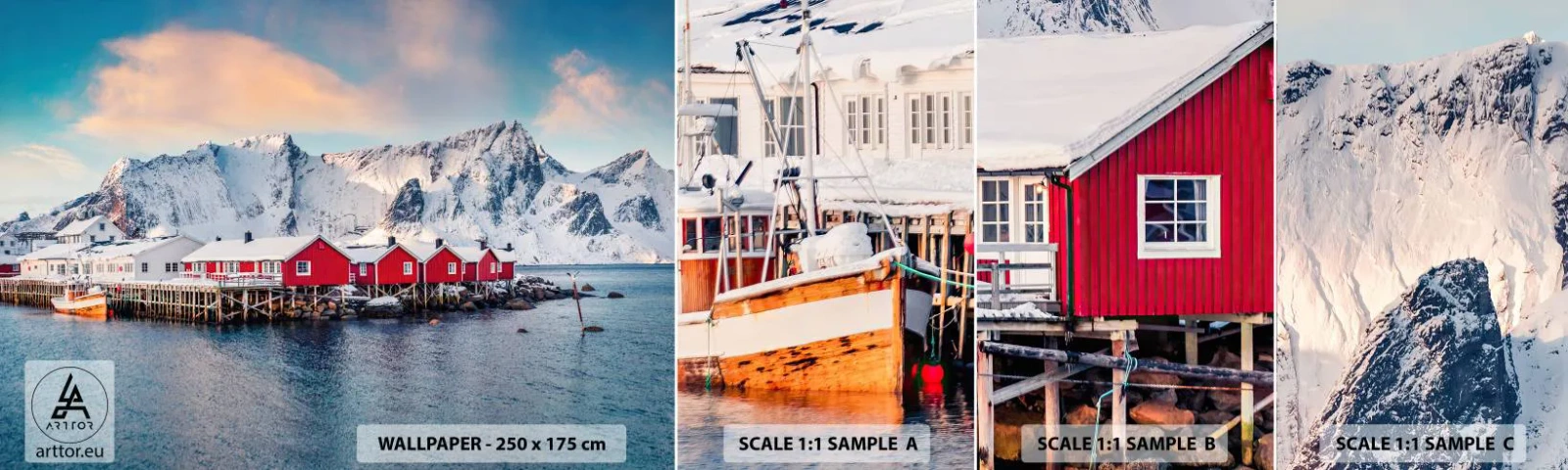 Vzorka samolepiacej fototapety Deluxe Sticker - Severné útočisko - Krajina, Nórsko, Lofoty - 100x30 cm