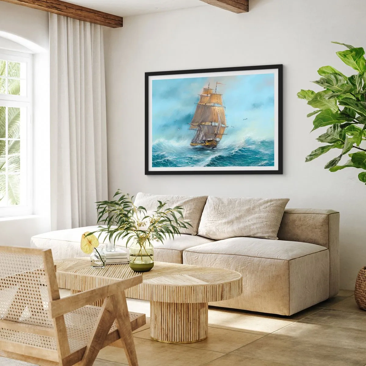 Plagát v čiernom ráme - Bežiaci po vlnách - 100x70 cm