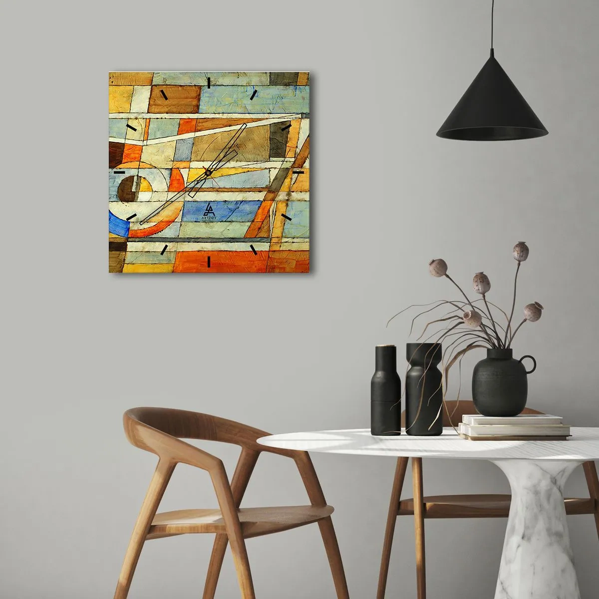 Nástenné hodiny - Kubizmus na stavbe - 30x30 cm