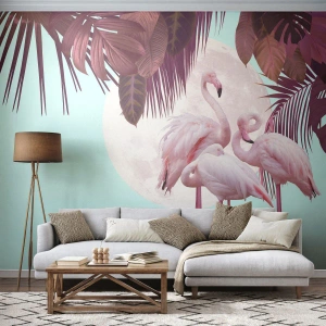Fototapeta Premium Canvas - Tri vtáčie grácie - Plameniaky, Vtáky, Príroda - 200x140 cm