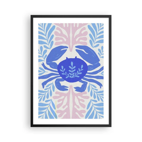Plagát v čiernom ráme - Dekoratívny modrý krab obklopený morskými rastlinami. - 50x70cm - Ako morský kvet - Moderná nástenná dekorácia do obývacej izby a spálne ARTTOR
