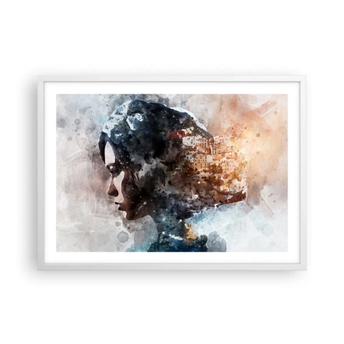 Plagát v bielom ráme - Príbeh o dievčati s mestom v pozadí - 70x50 cm