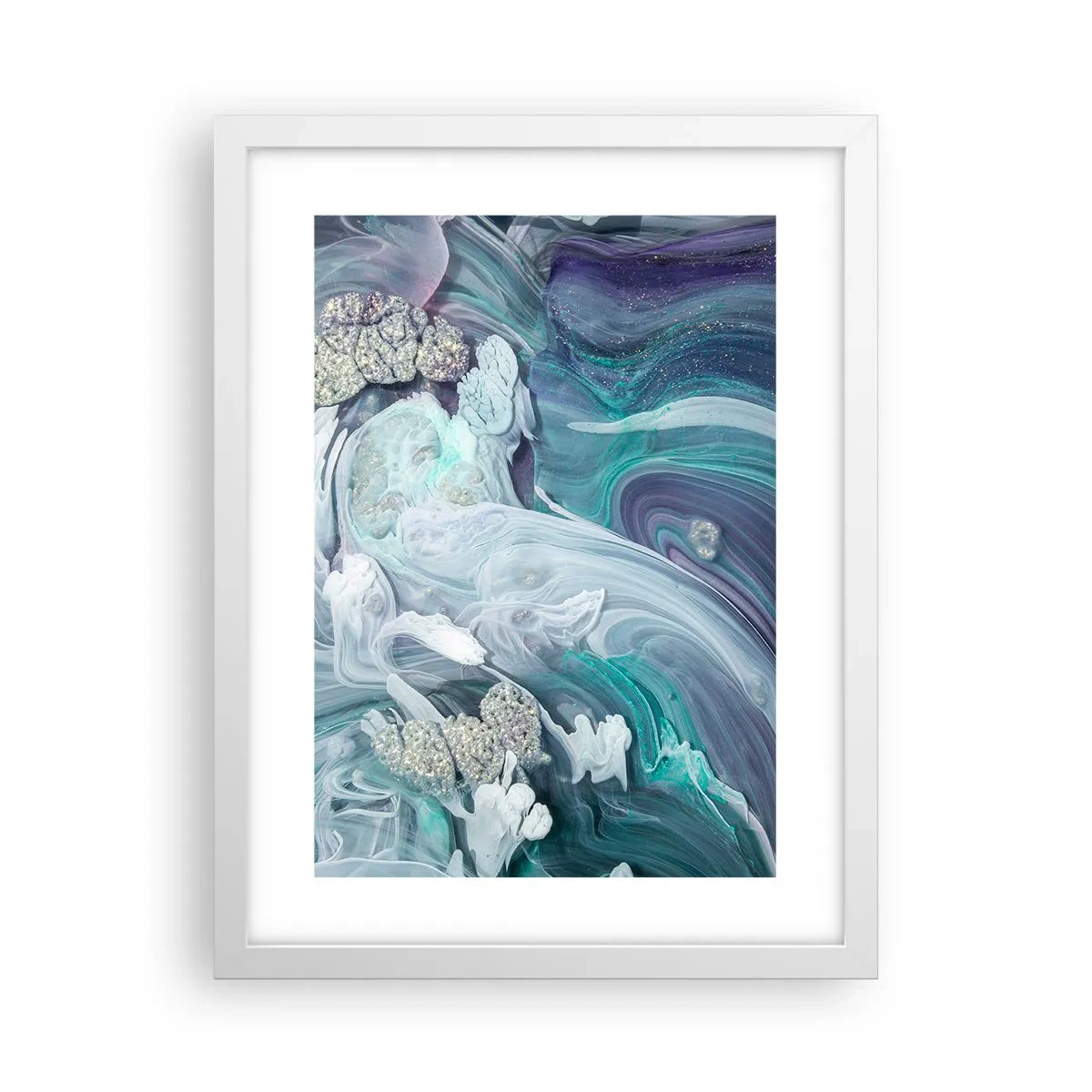 Plagát v bielom ráme - Prúdy modrej - 30x40 cm