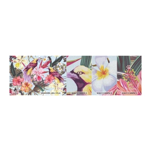 Vzorka fototapety Premium Canvas - Plátky a pierka - Vták, Kvety, Záhrada - 100x30 cm