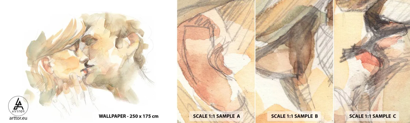 Vzorka samolepiacej fototapety Deluxe Sticker - Nájdená polovica? - Zamilovaný pár, Bozk, Kus - 100x30 cm