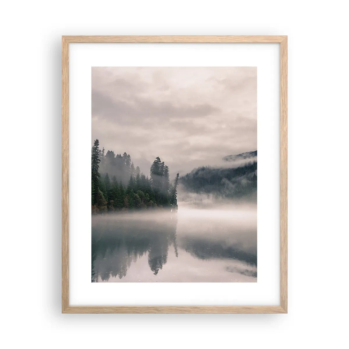 Plagát v ráme zo svetlého duba - V zamyslení, v hmle - 40x50 cm