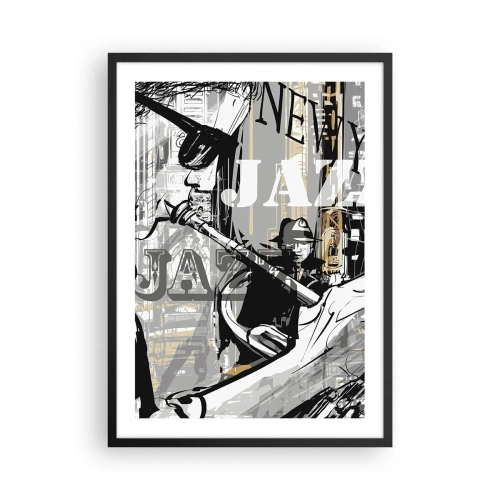 Plagát v čiernom ráme - Umelecká kompozícia inšpirovaná jazzom - 50x70cm - V rytme New Yorku - Moderná nástenná dekorácia do obývacej izby a spálne ARTTOR