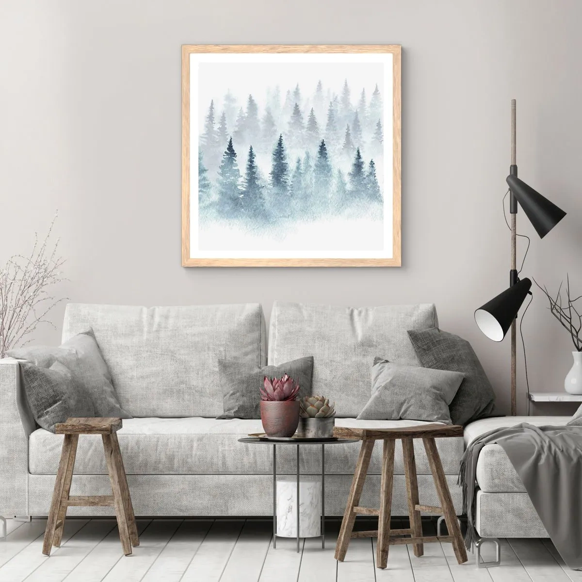 Plagát v ráme zo svetlého duba - Zahalené hmlou - 30x30 cm