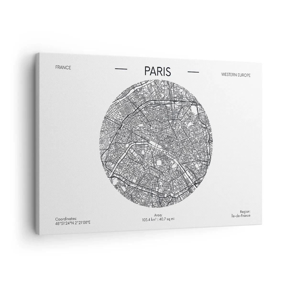 Obraz na plátne - Mapa Paríža v minimalistickom štýle - 70x50cm - Anatómia Paríža - Moderná nástenná dekorácia do obývacej izby a spálne ARTTOR