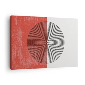 Obraz na plátne - Geometrický vzor so sústrednými kruhmi na červeno-bielom pozadí - 70x50cm - Presný zásah - Moderná nástenná dekorácia do obývacej izby a spálne ARTTOR