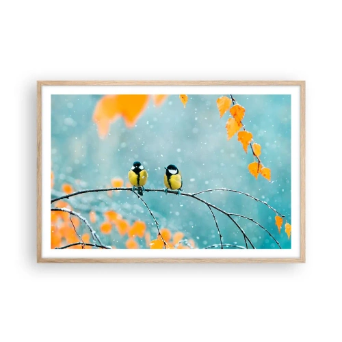 Plagát v ráme zo svetlého duba - Vtáčie klebety - 91x61 cm