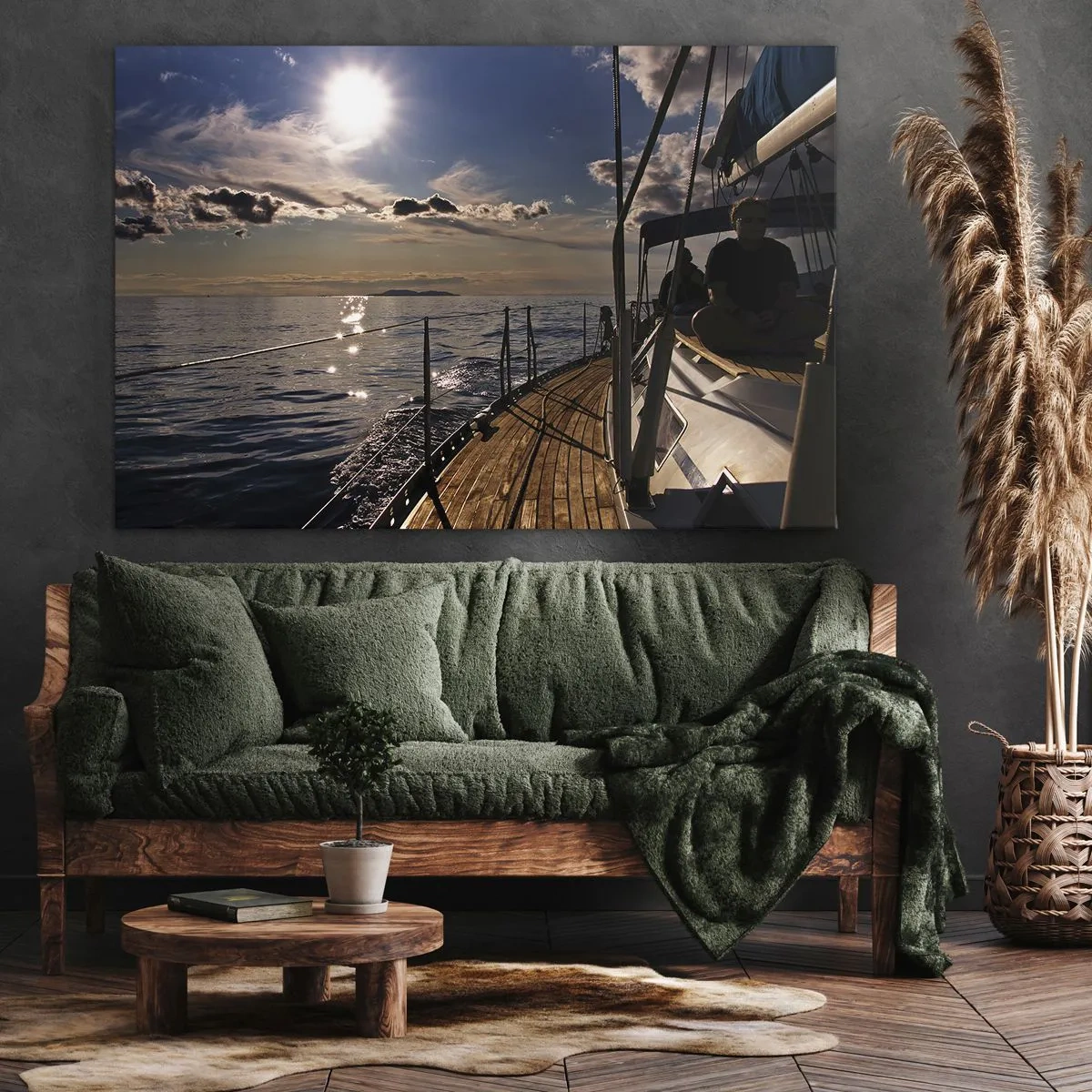 Obraz na plátne - Plavba jachtou po mori pri západe slnka - 70x50cm - Plavba smerom k slnku - Moderná nástenná dekorácia do obývacej izby a spálne ARTTOR