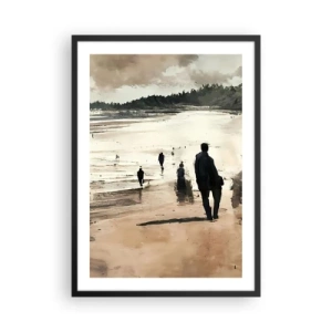 Plagát v čiernom ráme - Prechádzka po pláži v nostalgických farbách - 50x70cm - Vyvolaní - Moderná nástenná dekorácia do obývacej izby a spálne ARTTOR
