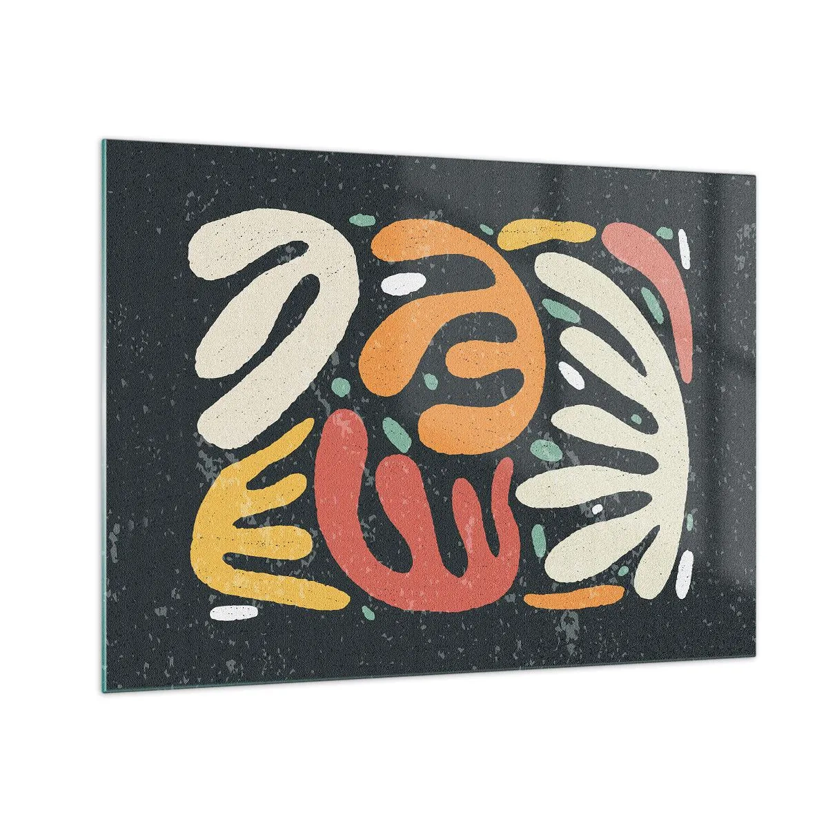 Obraz na skle - Farebné organické tvary na tmavom pozadí v abstraktnom štýle. - 70x50cm - Kompozícia – hneď ťa chytím - Moderná nástenná dekorácia do obývacej izby a spálne ARTTOR