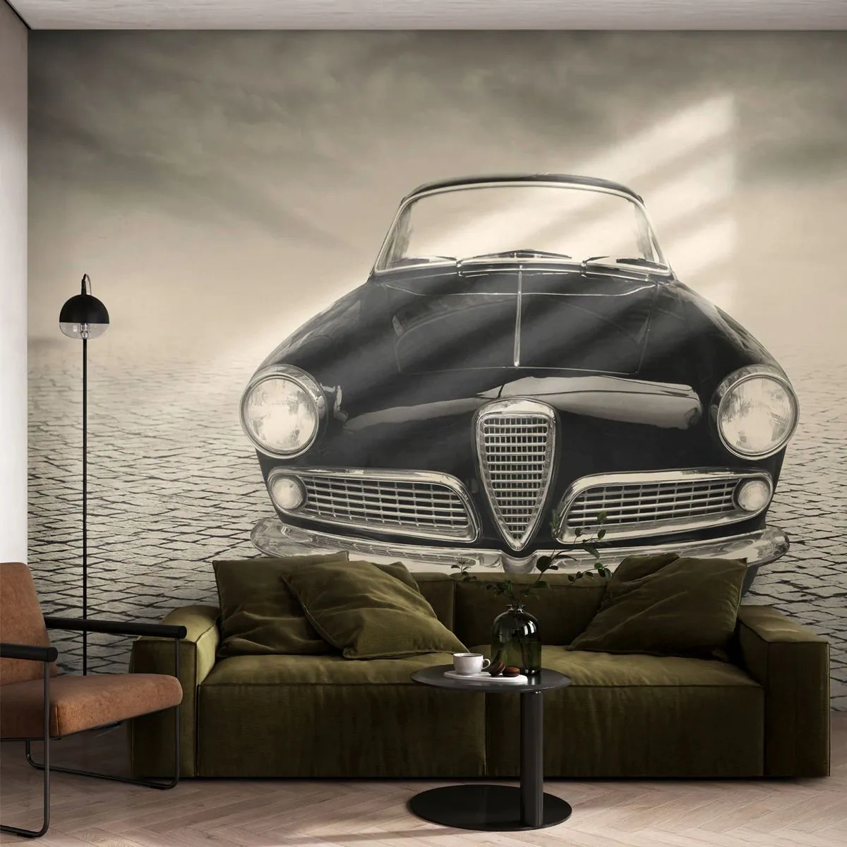 Fototapeta Standard Eco - Ako ma nemilovať? - Auto, Vintage, Čierna a biela - 400x280 cm