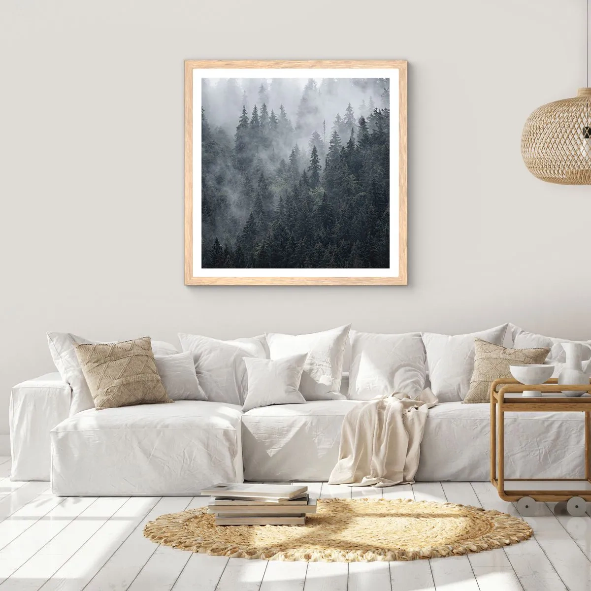 Plagát v ráme zo svetlého duba - Lesné svitania - 60x60 cm