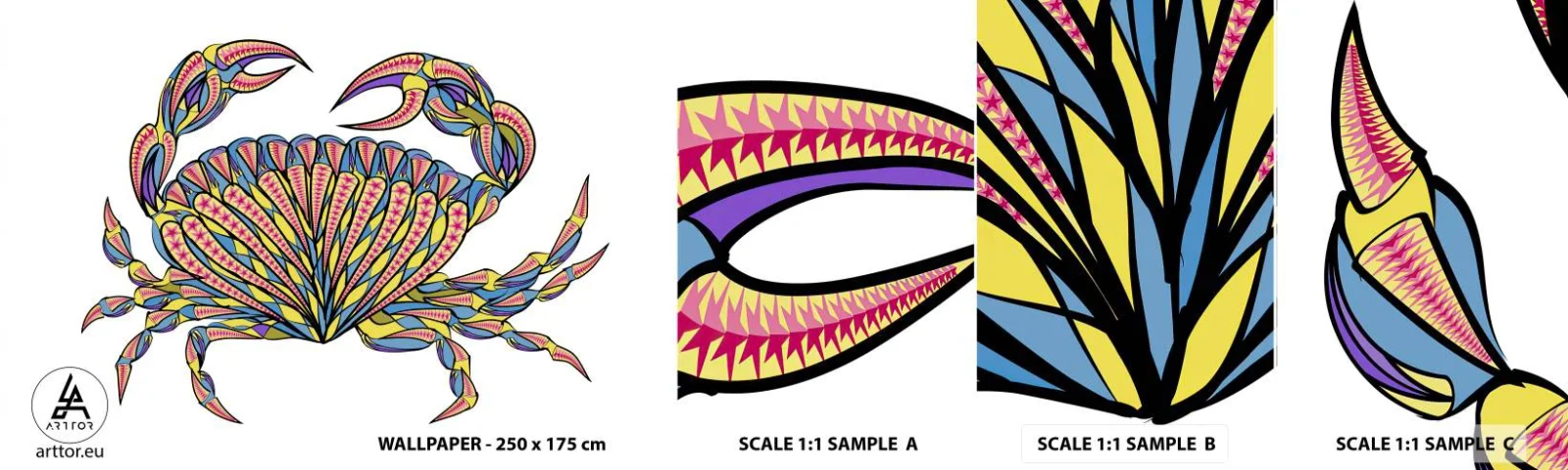 Vzorka samolepiacej fototapety Deluxe Sticker - Morské klenoty - Krab, Pre deti, Grafika - 100x30 cm