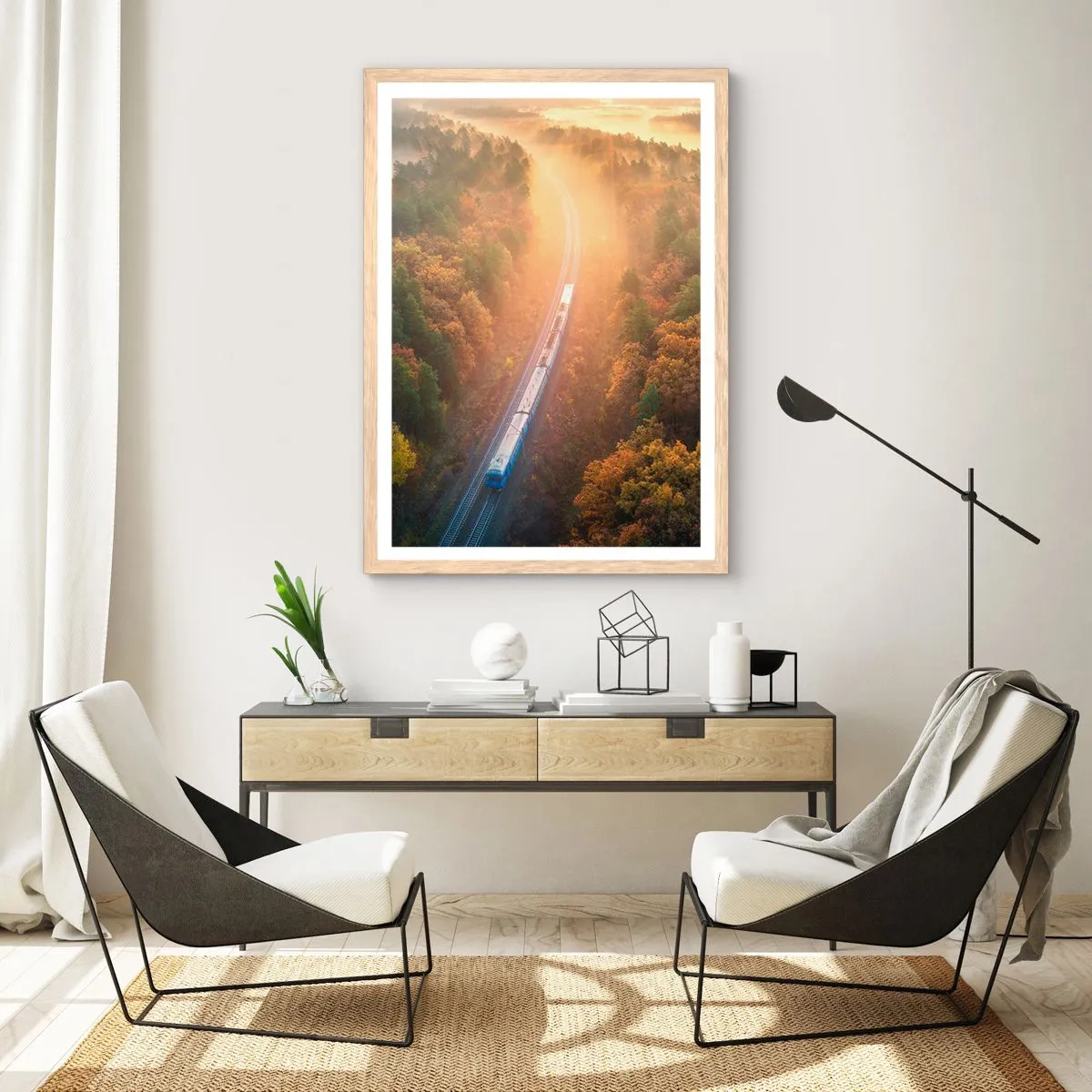 Plagát v ráme zo svetlého duba - Jesenná cesta - 70x100 cm