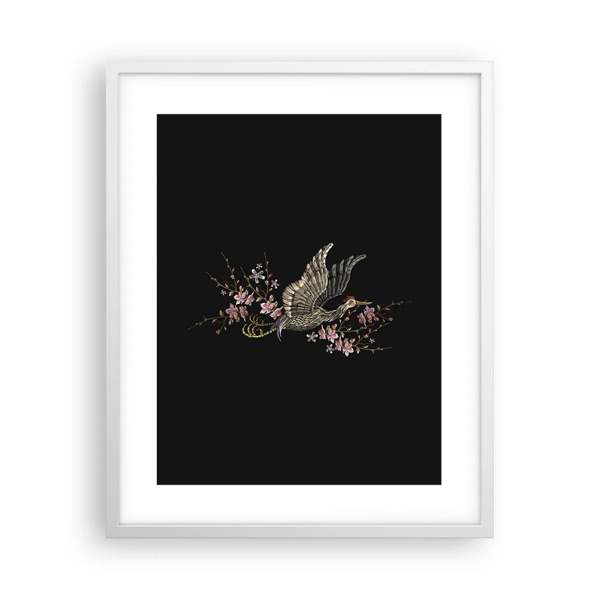 Plagát v bielom ráme - Exotický vyšívaný vták - 40x50 cm