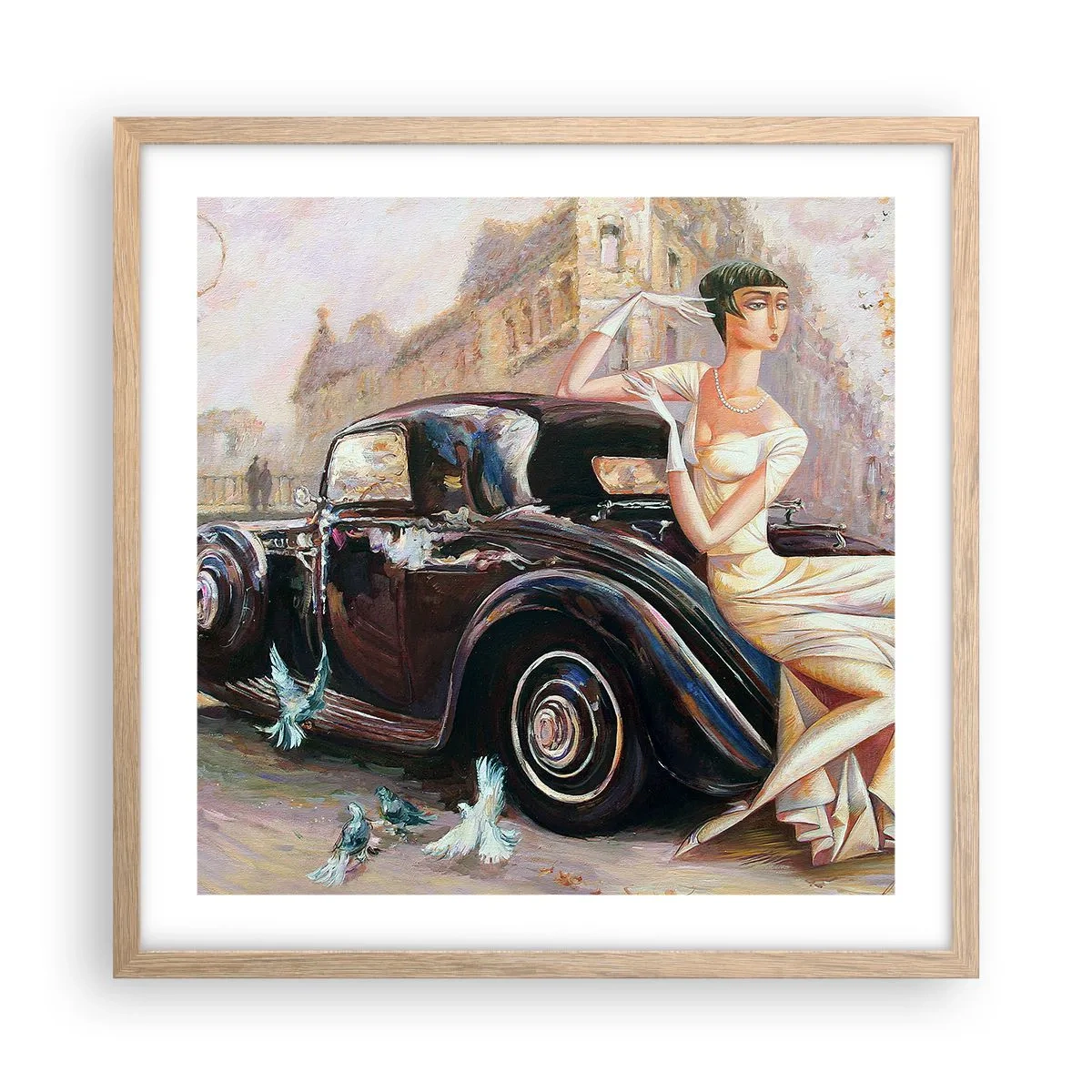 Plagát v ráme zo svetlého duba - Elegancia v retro štýle - 50x50 cm