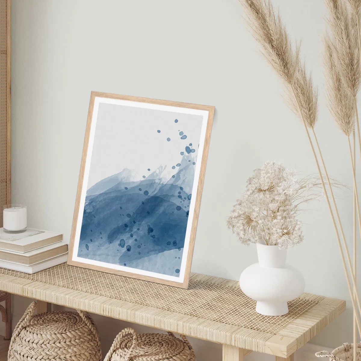 Plagát v ráme zo svetlého duba - Modrý tyl - 30x40 cm