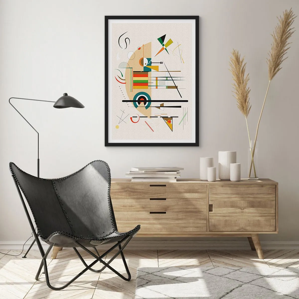 Plagát v čiernom ráme - Abstraktná geometrická kompozícia - 50x70cm - A svet sa smeje - Moderná nástenná dekorácia do obývacej izby a spálne ARTTOR