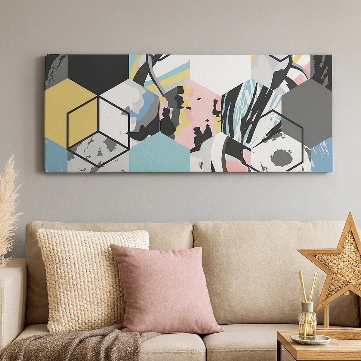 Obraz na plátne - Šesťuholníky a kocky v šiestich farbách - 30x30 cm