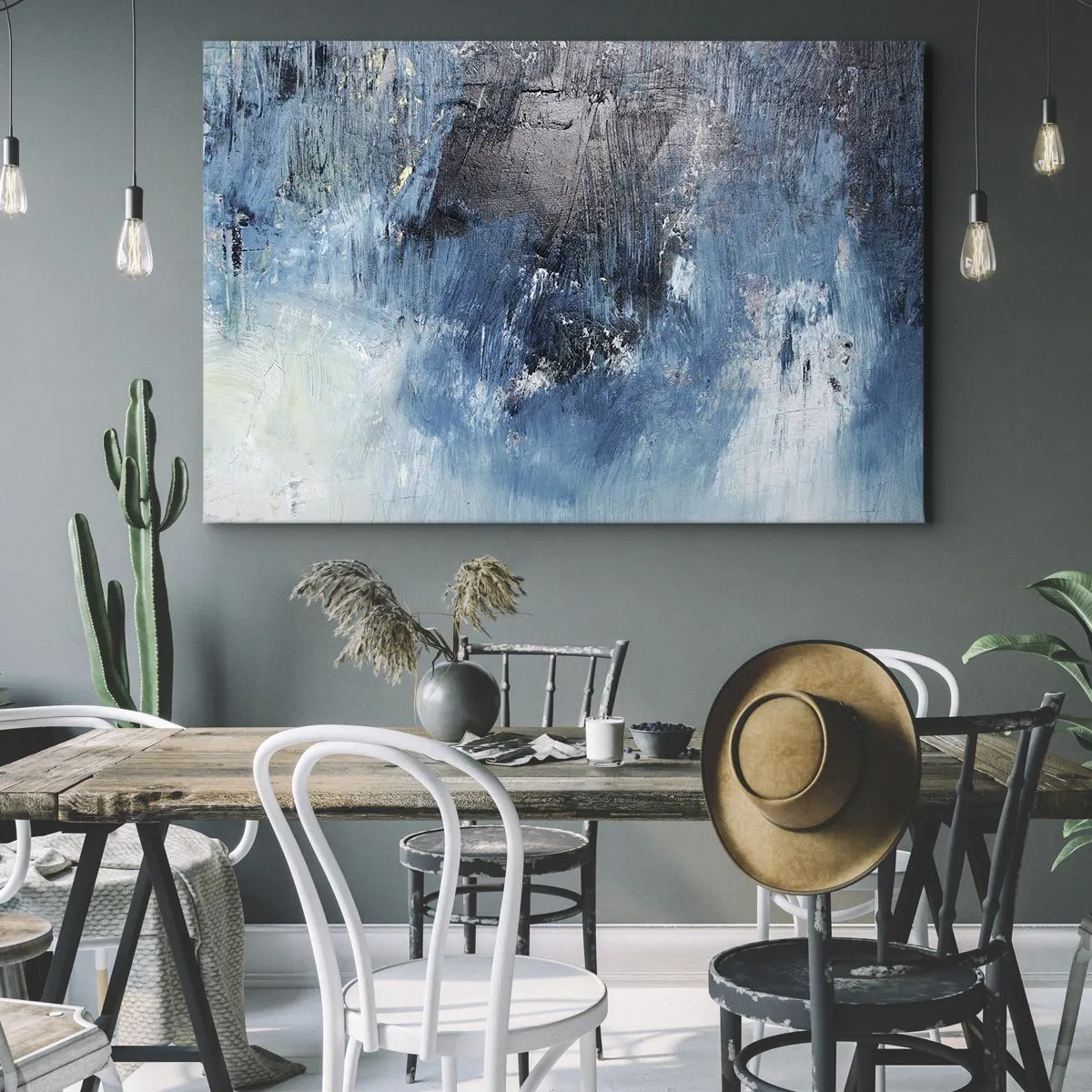 Obraz na plátne - Abstraktné ťahy štetcom v odtieňoch modrej - 70x50cm - Rapsódia v modrom - Moderná nástenná dekorácia do obývacej izby a spálne ARTTOR