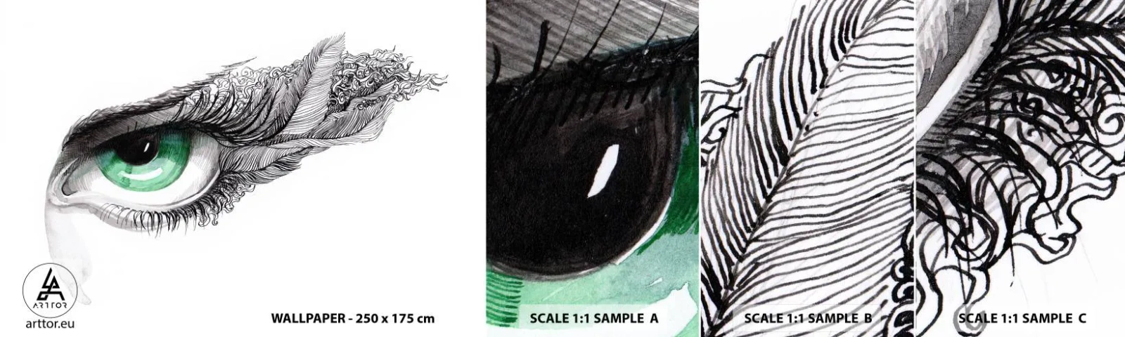 Vzorka samolepiacej fototapety Deluxe Sticker - Krásna a pripravená zaútočiť - Abstrakcia, Grafika, Oko - 100x30 cm