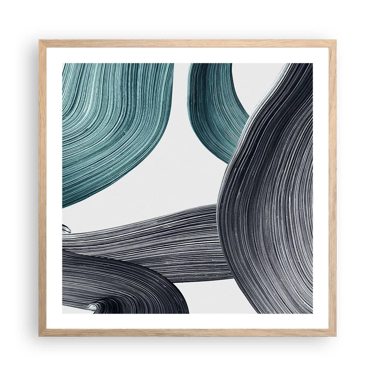 Plagát v ráme zo svetlého duba - Smaragdové a čierne vlny - 60x60 cm