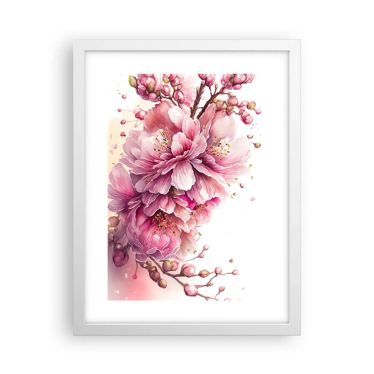 Plagát v bielom ráme - Kvet kvitnúcej čerešne - 30x40 cm